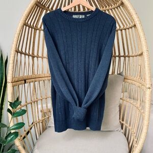 Oscar de La Renta Men's Sweater Vintage Navy Blue Cable Knit Crew Neck Sweater